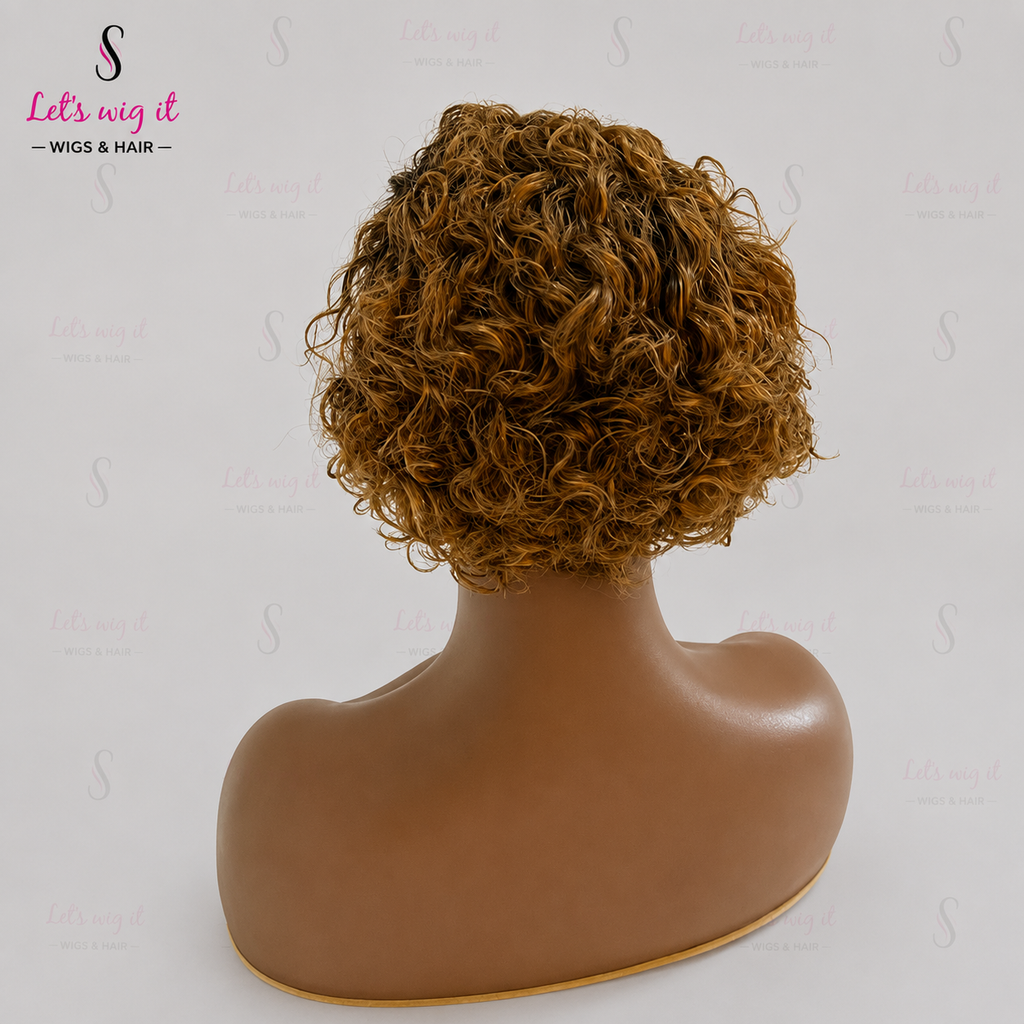 150% Density 13x2 Slicked Back Hair Style Pixie Curly Wig Ombre Blonde 6 Inch
